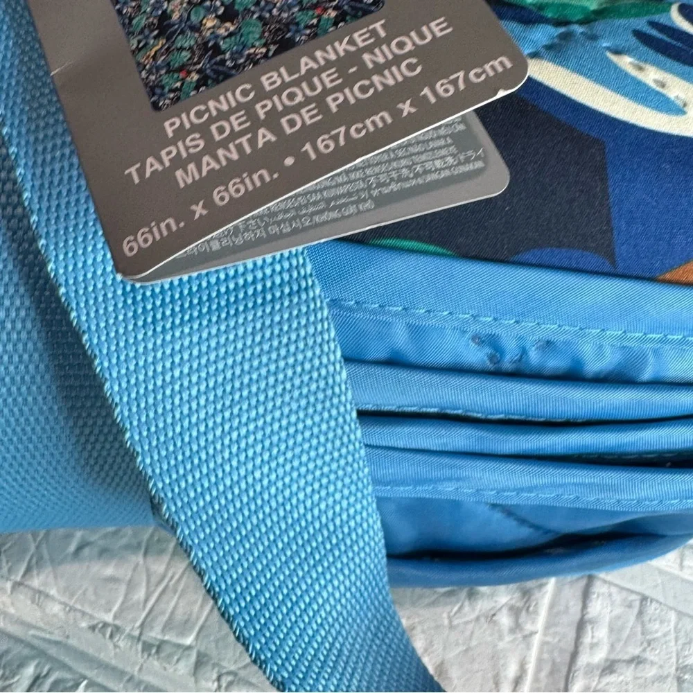 New Disney Blue and Green Floral Picnic Blanket 66inx66in Packable